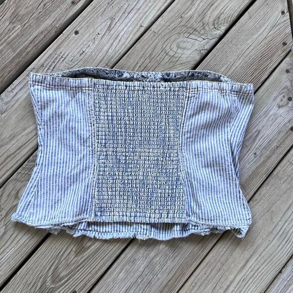 Anthropologie Pilcro Women's Blue Striped Denim Sleeveless Crop Top Size XL - Picture 5 of 10